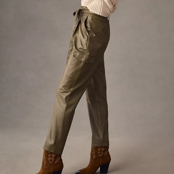 PAIGE Jeans NEW Tesse Faux Leather Utility Pants Army Green Cargo Pockets Size 8 - Picture 2 of 16